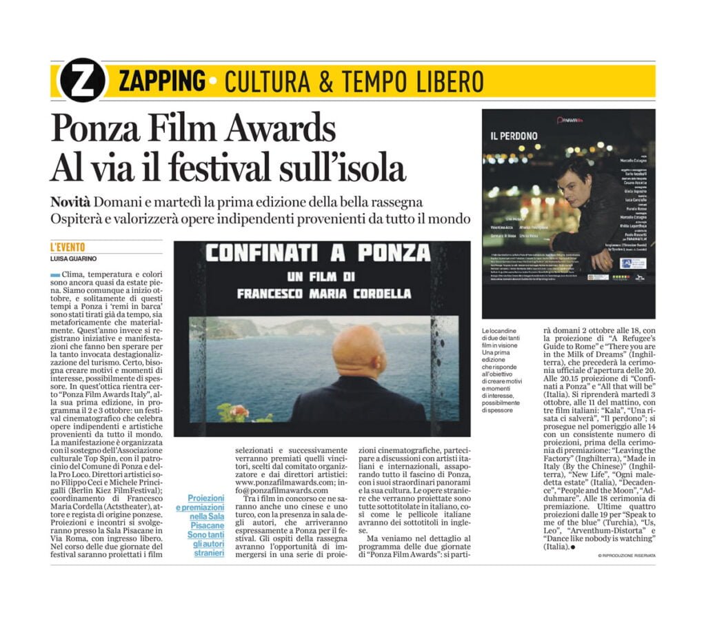 Ponza Film Festival Awards - October 2-3, 2023 | LatinaOggi